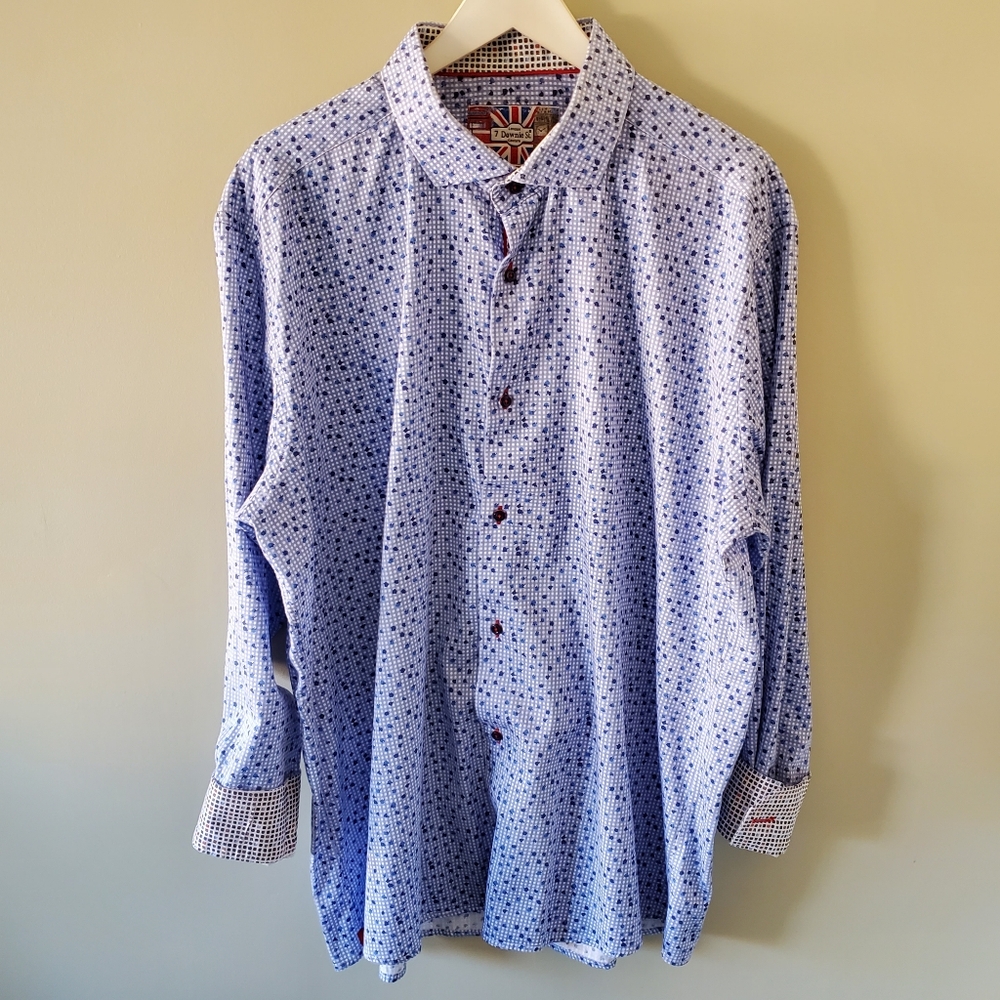 NWOT 7 Downie St. 3XL Retro Gingham Check Preppy Office Flip Cuff Dress Shirt